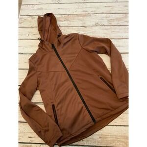 Crivit MNT Challenge Mens Brown Fleece Lined Full Zip Hooded Jacket Size Medium